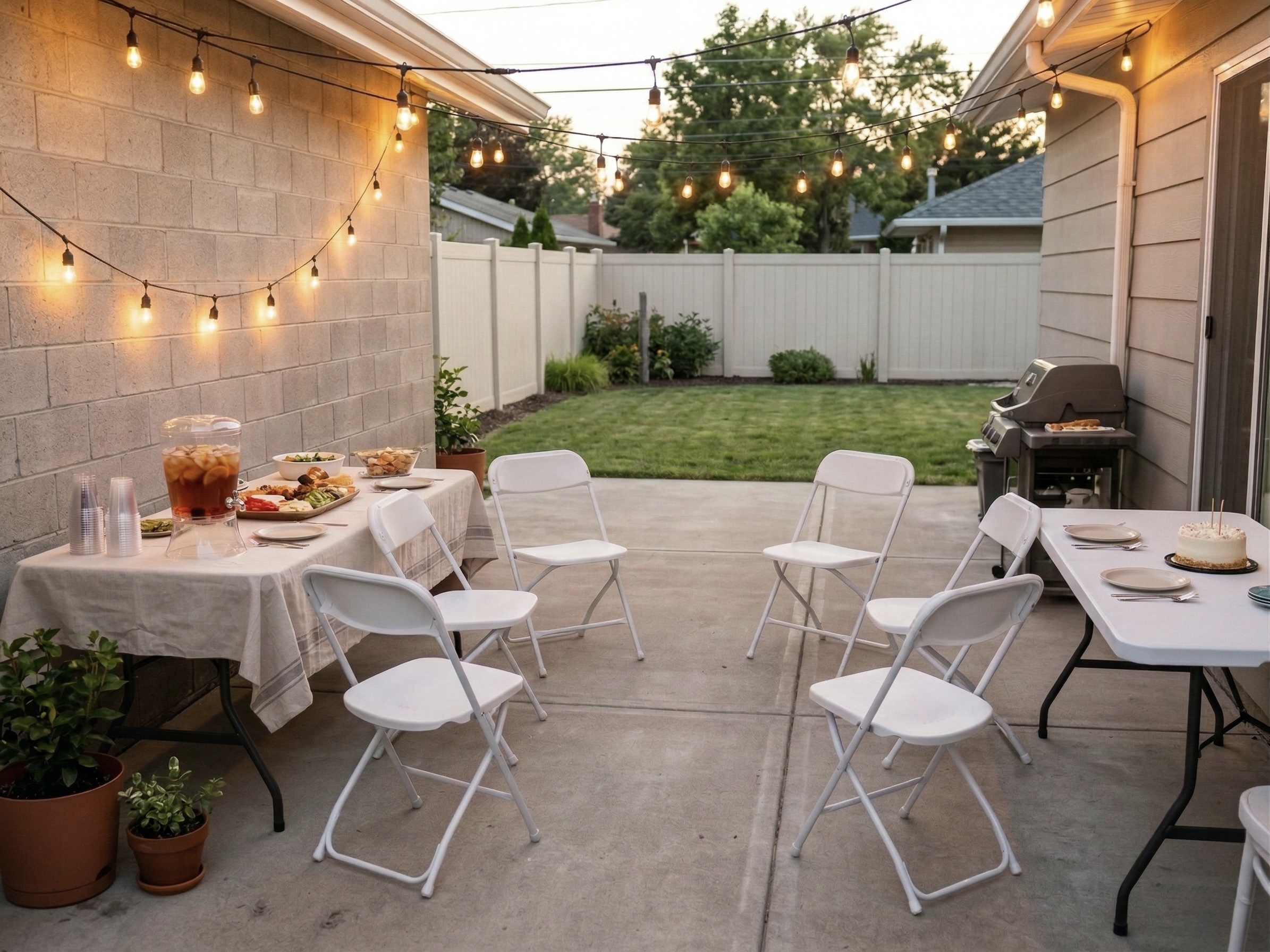 White plastic folding chairs