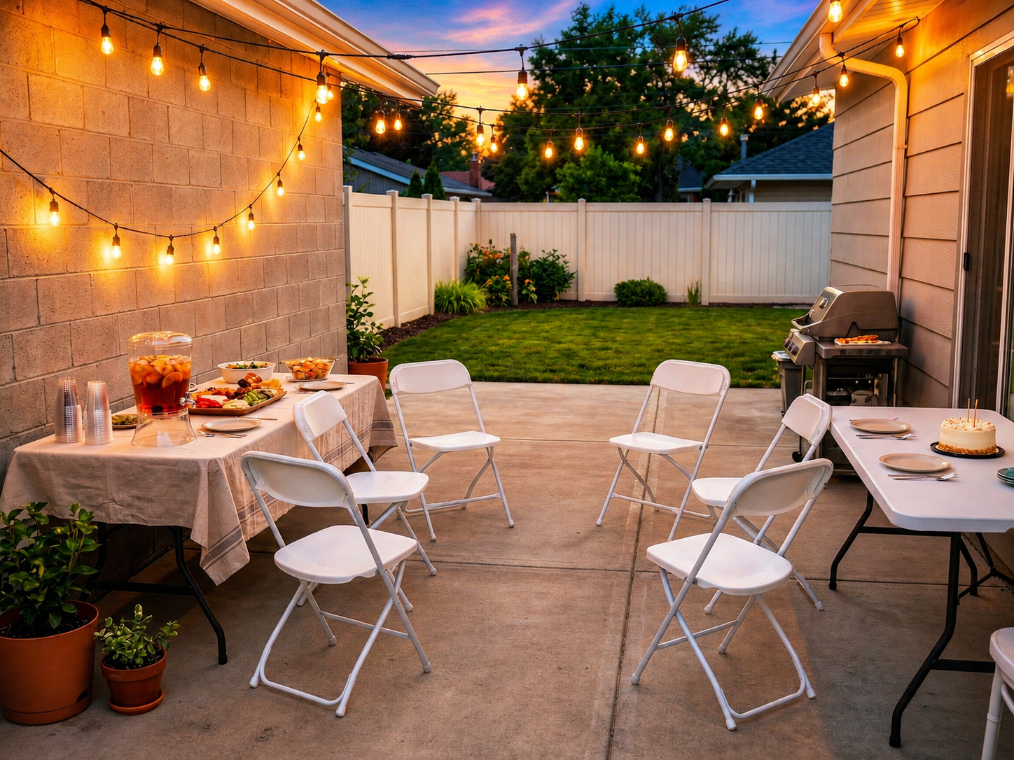 White plastic folding chairs
