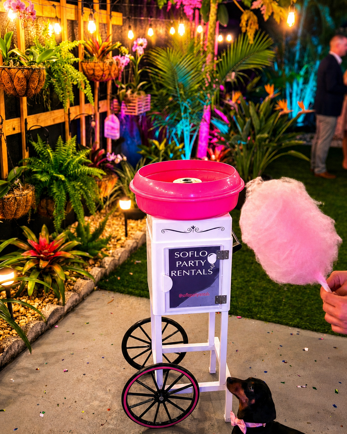 Cotton candy machine spinning pink cotton candy